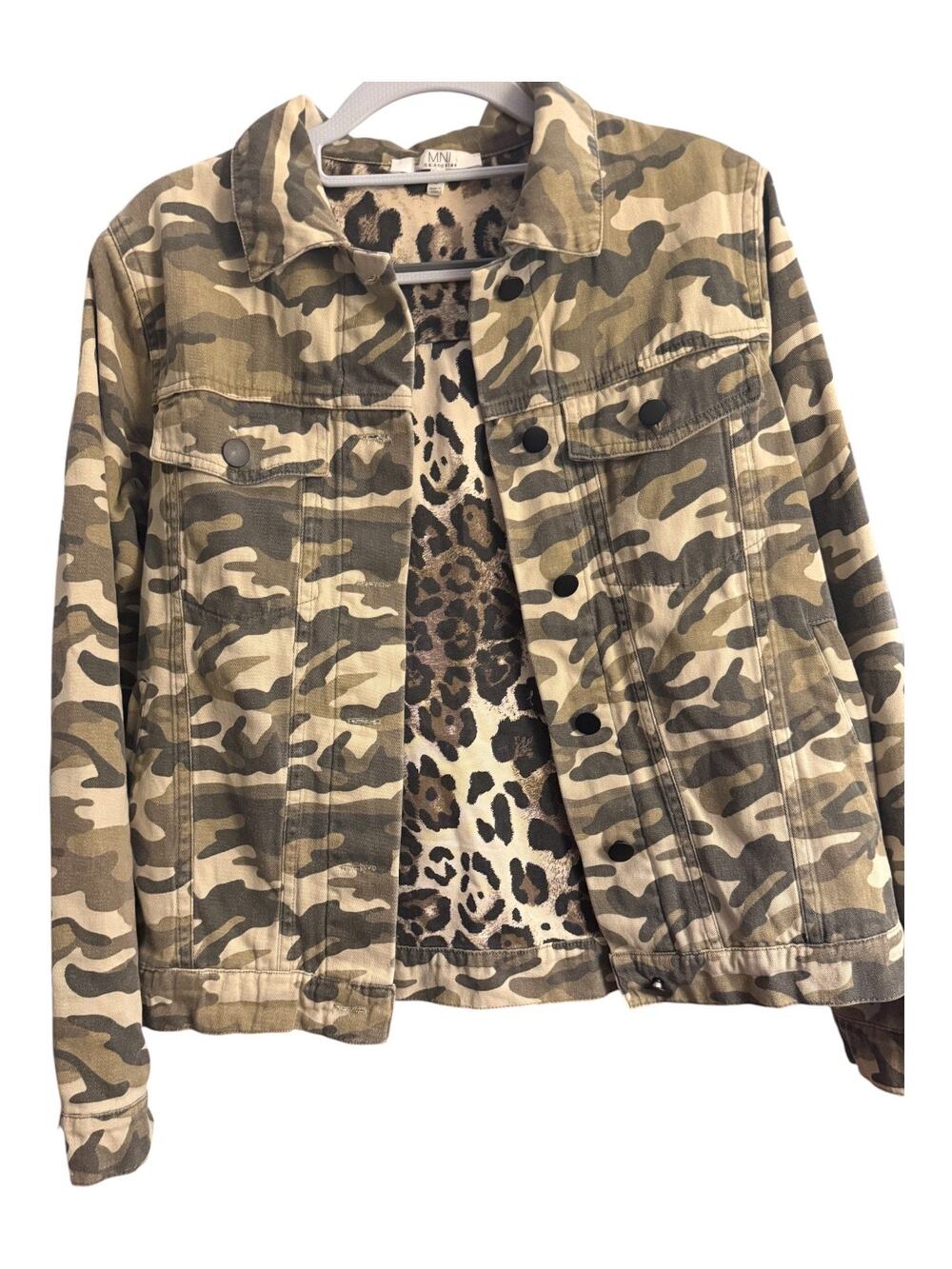 MNI Los Angeles Camo Jacket Womens Small Leopard Lined Cotton Utility Trucker